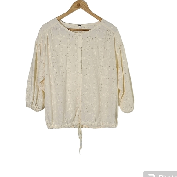 FREE PEOPLE Stars Align Long Sleeve Button Down Cotton Eyelet Top Size M - Picture 6 of 16